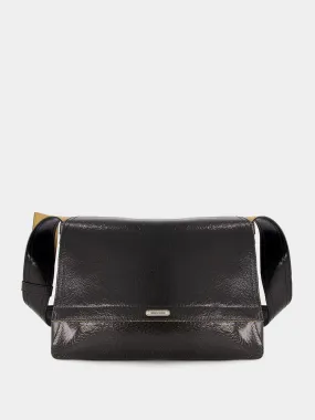 Black Crackled Leather Slouch Bag
