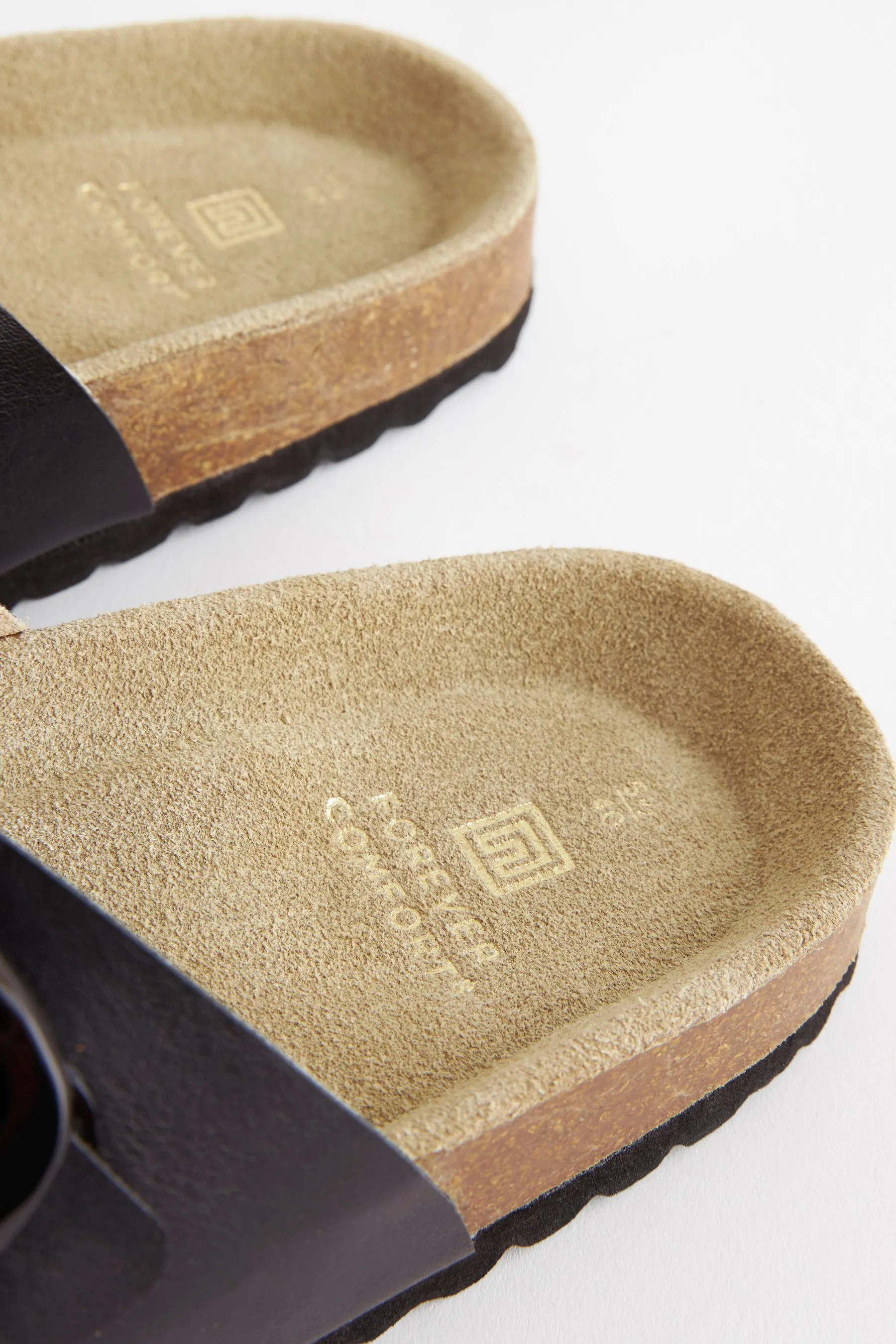 Black Flood Forever Comfort® Leather Double Strap Footbed Sandals
