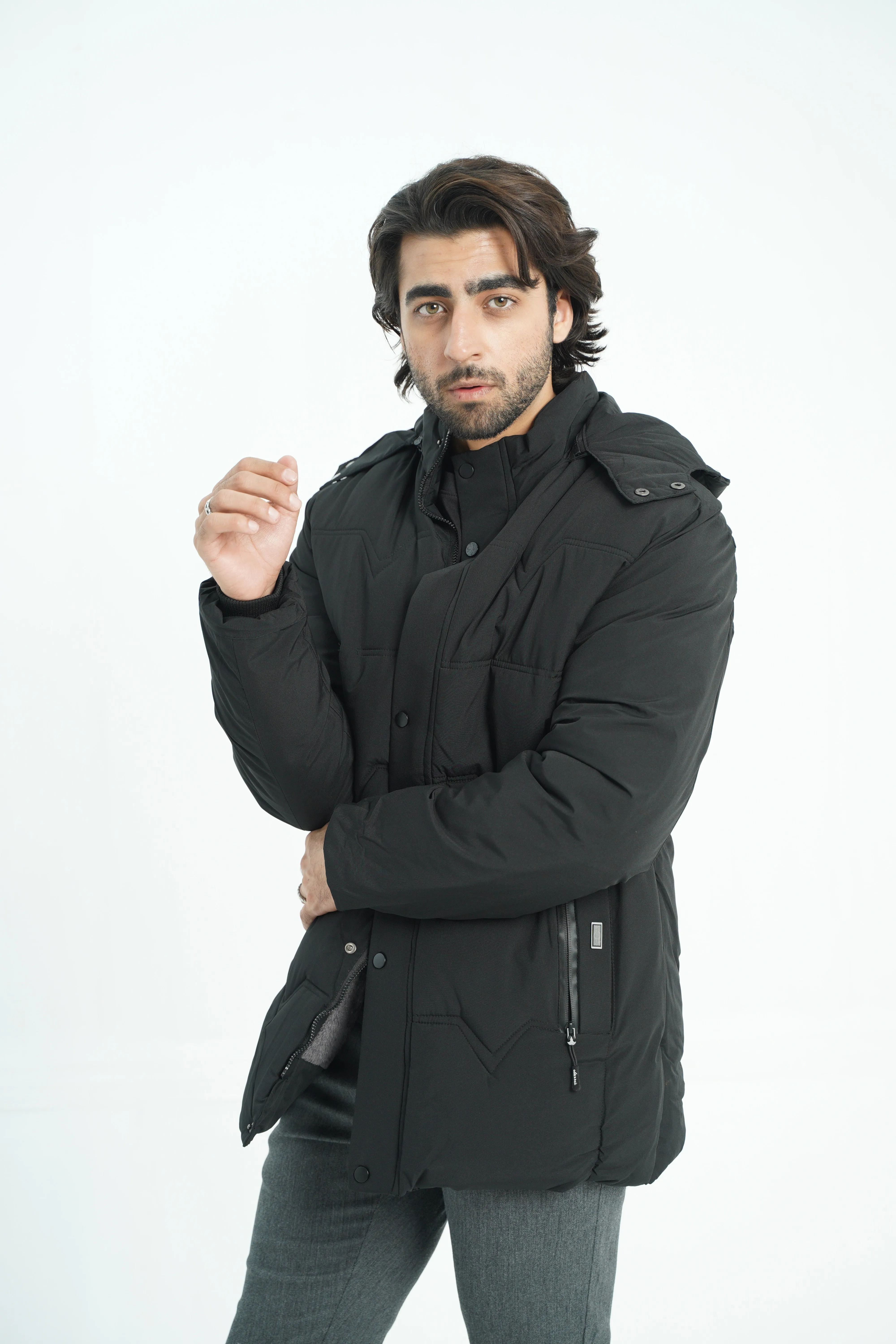 Black Quilted Long Jacket