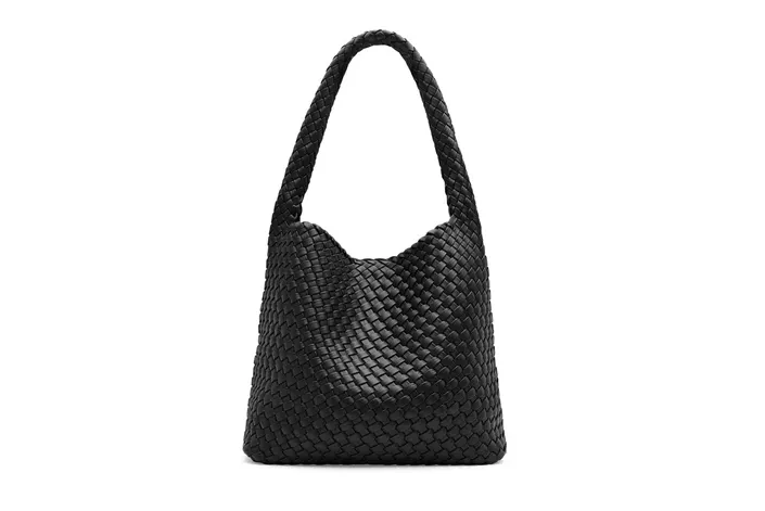 Black Recycled Alt-Leather Woven Large Tote