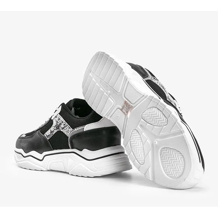 Black sneakers with a thick sole with a snake skin pattern Anika
