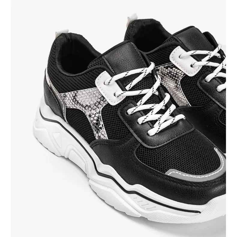 Black sneakers with a thick sole with a snake skin pattern Anika