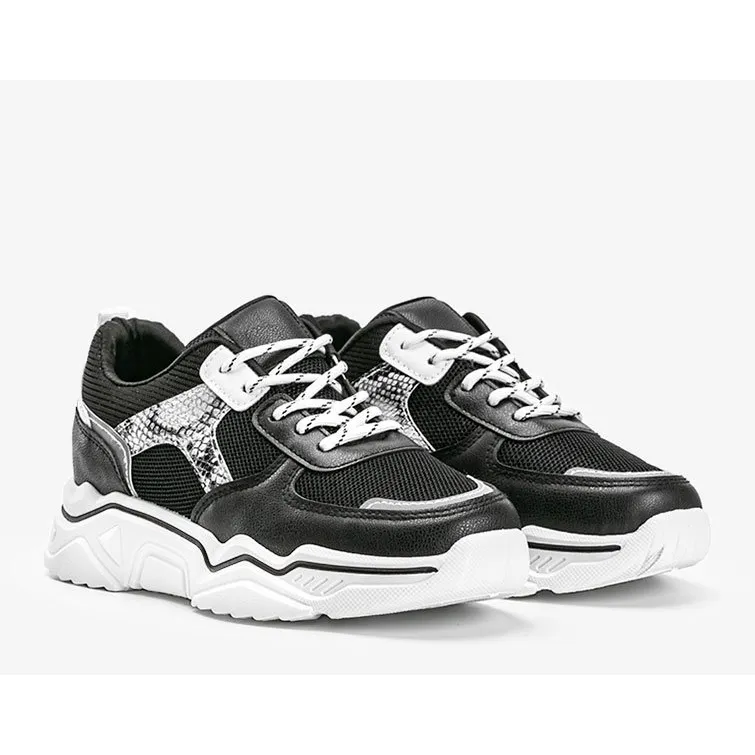 Black sneakers with a thick sole with a snake skin pattern Anika