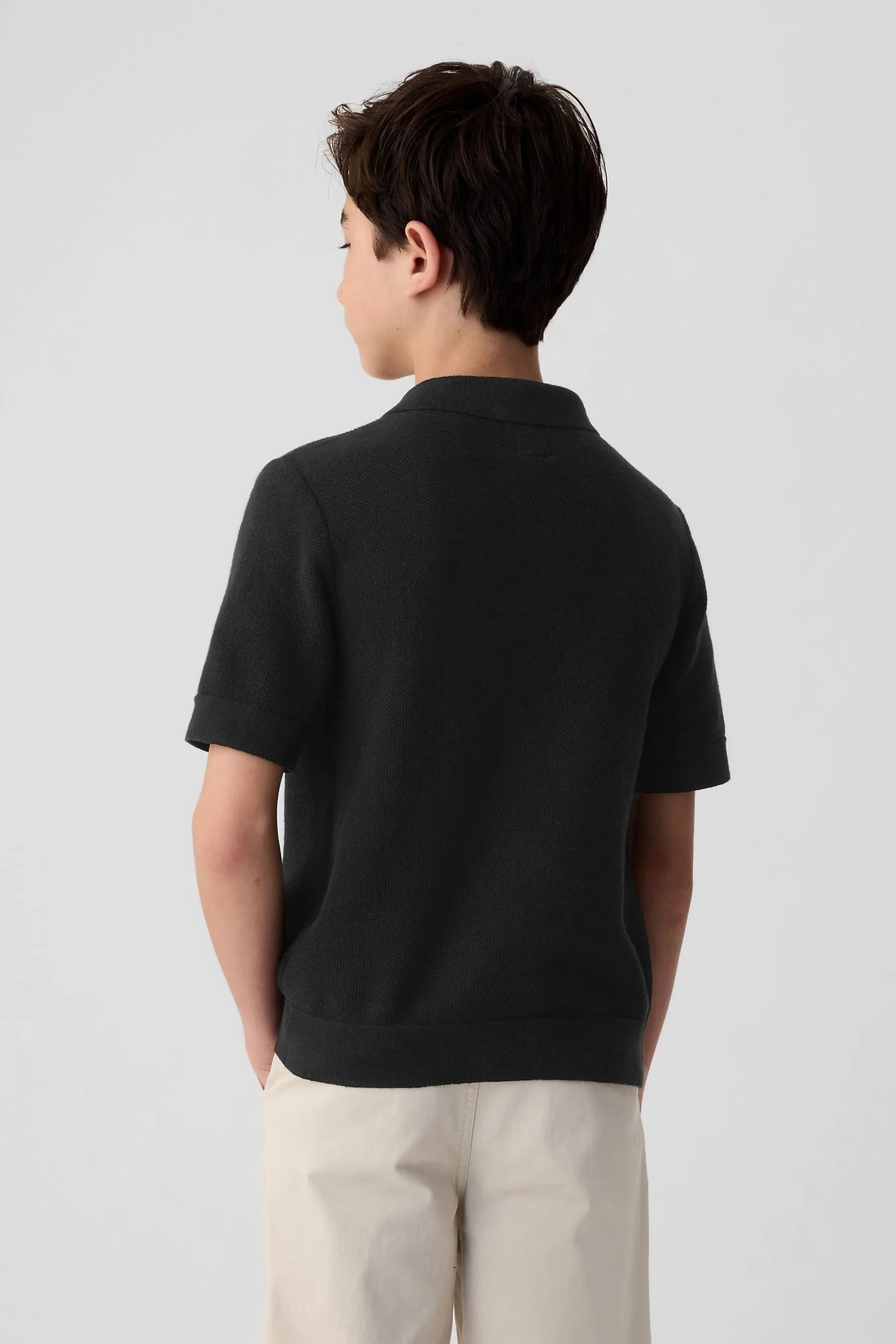 Black Textured Polo Jumper (4-13yrs)