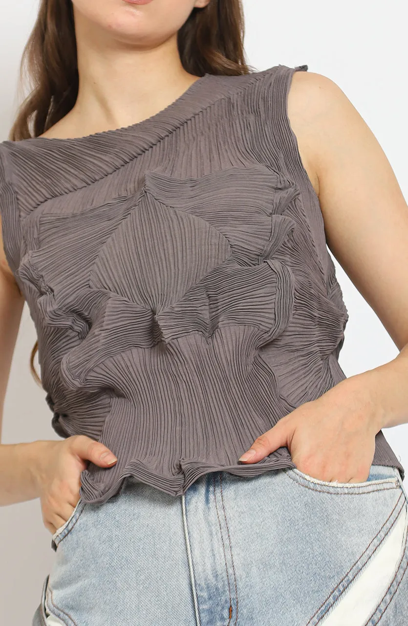 Bloom Pleats Crumpled Sleeveless Top