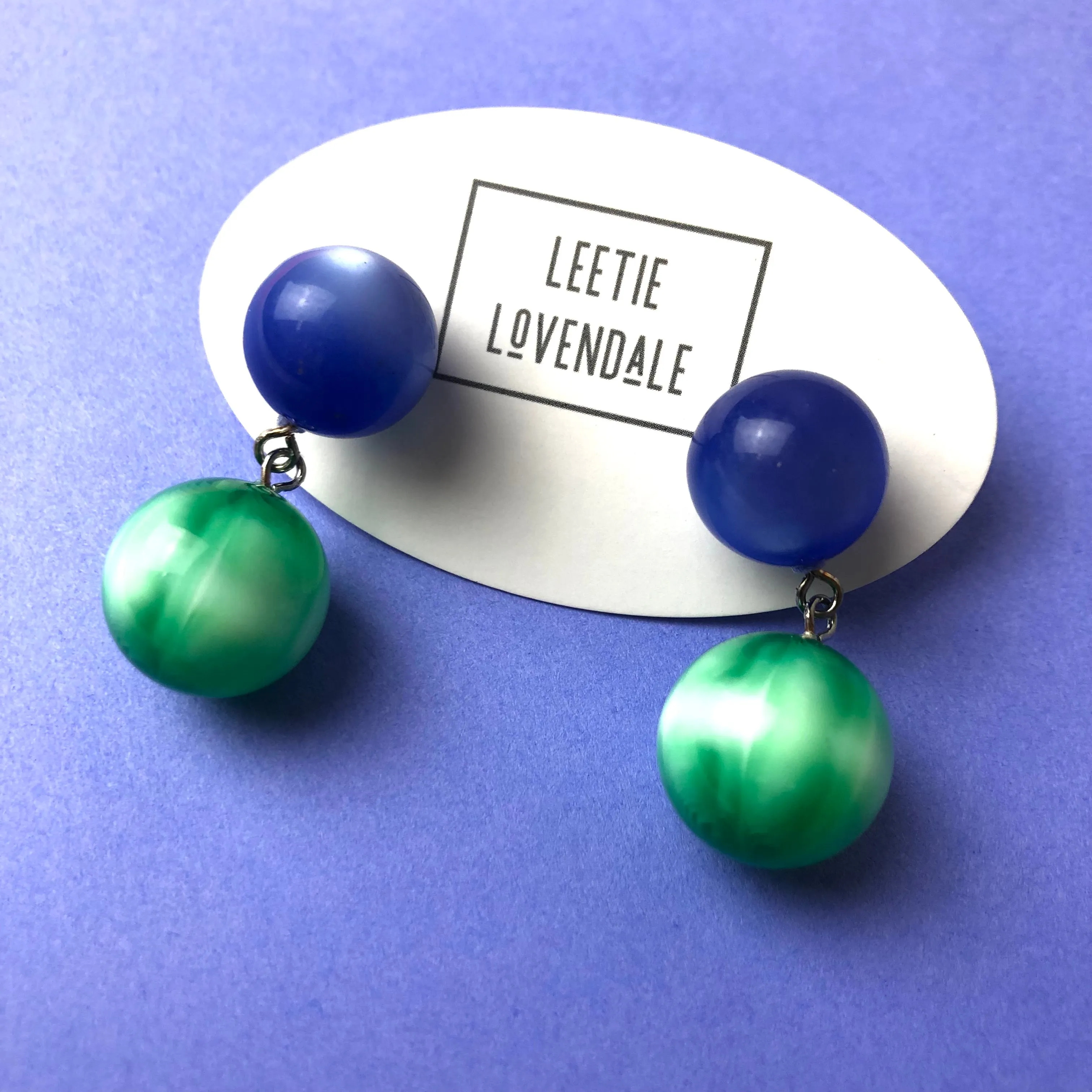 Blue & Green Starburst Moonglow Lollipop Drop Earrings