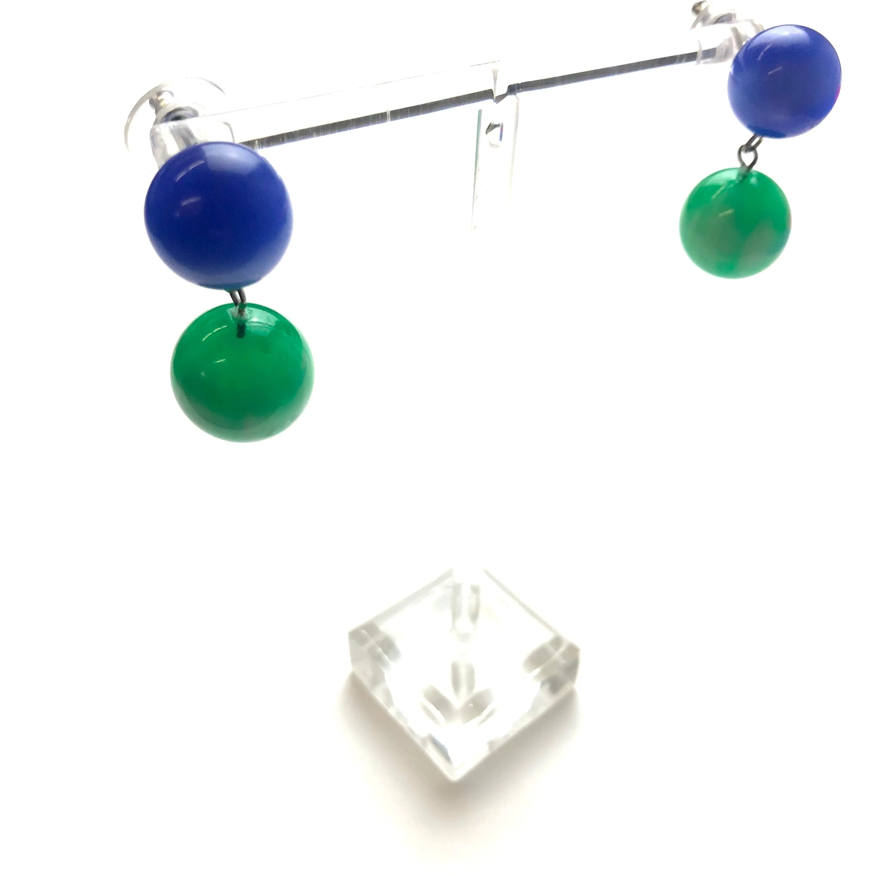 Blue & Green Starburst Moonglow Lollipop Drop Earrings