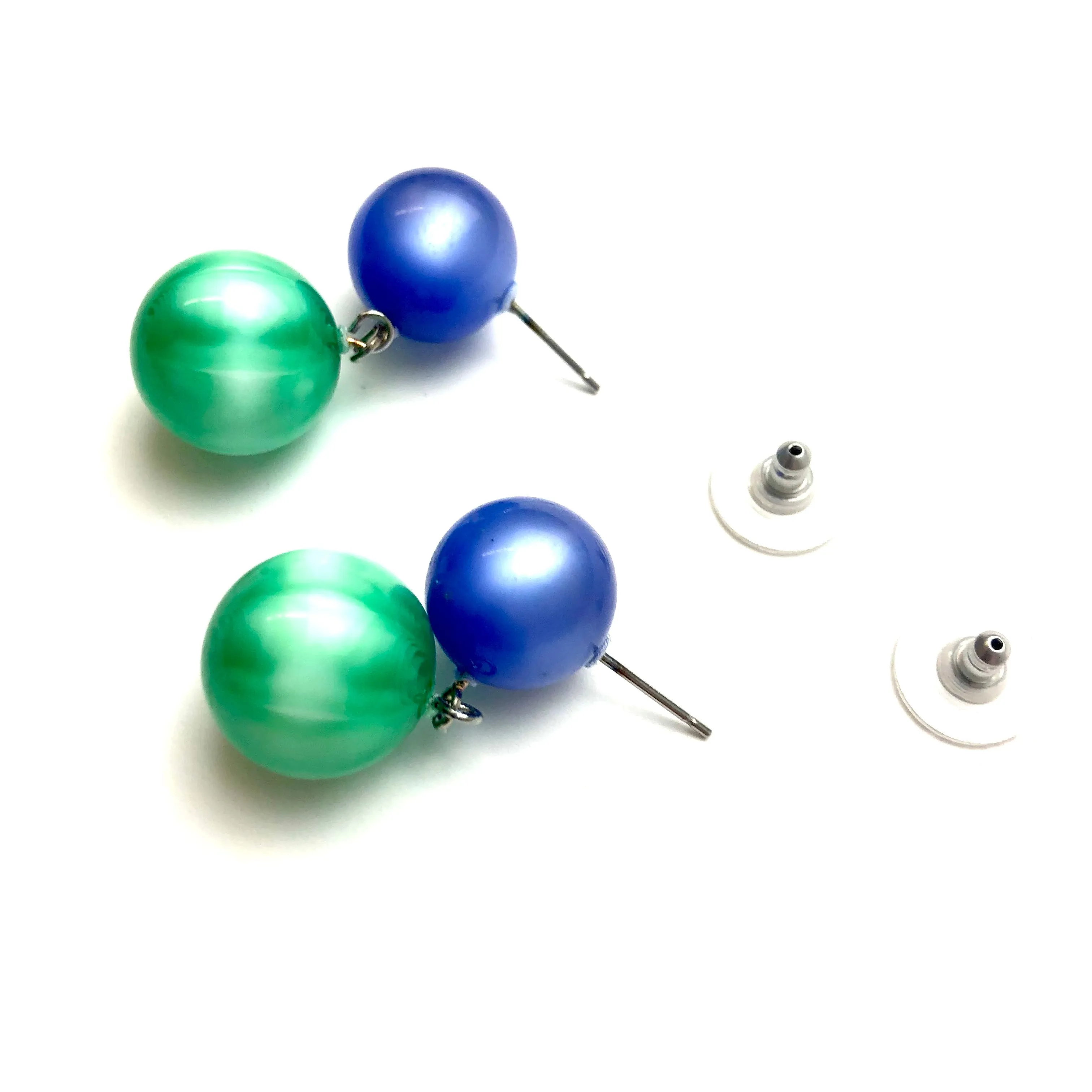 Blue & Green Starburst Moonglow Lollipop Drop Earrings