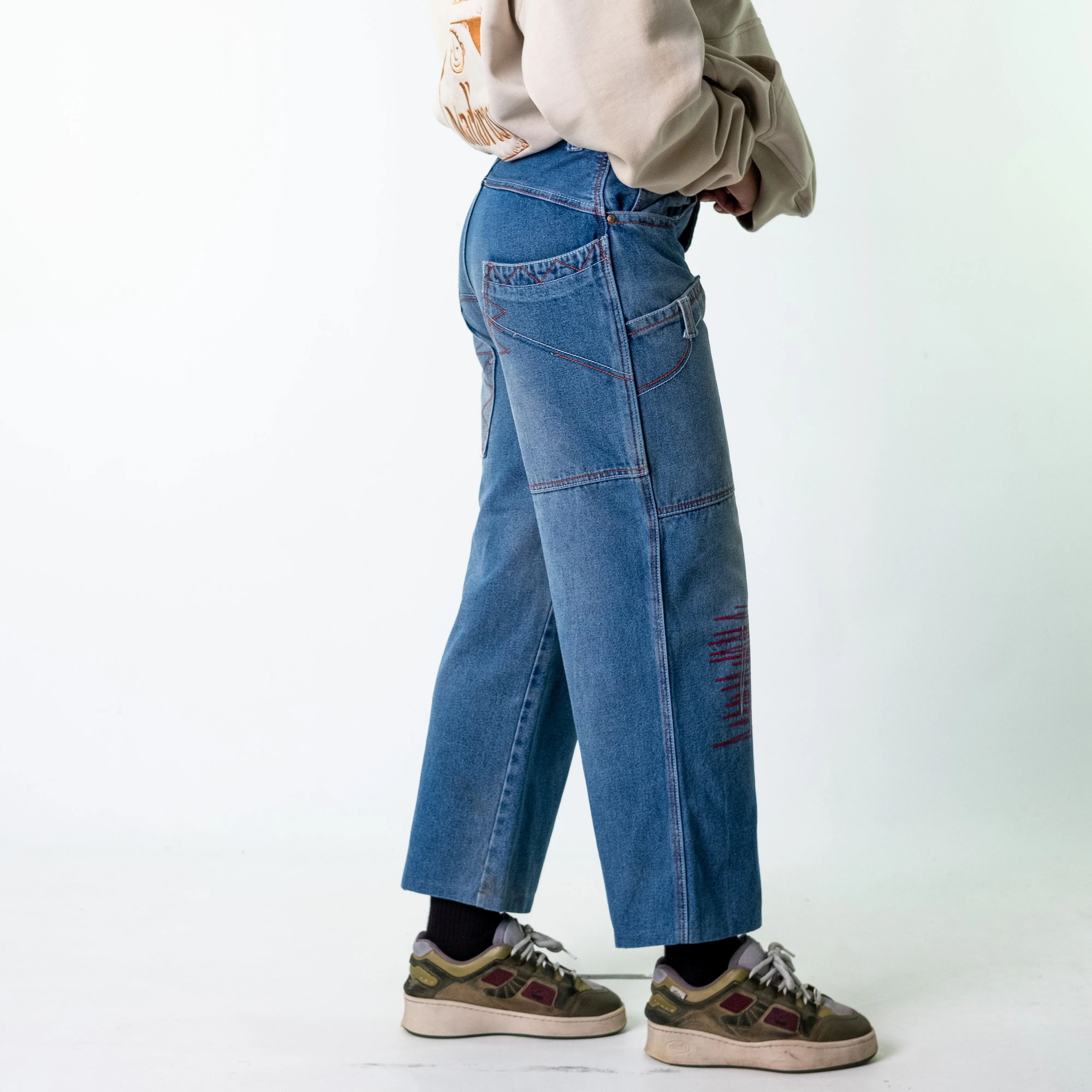 Blue Denim 90s Baggy Hip Hop  Cargo Skater Trousers Pants Jeans (30x28)