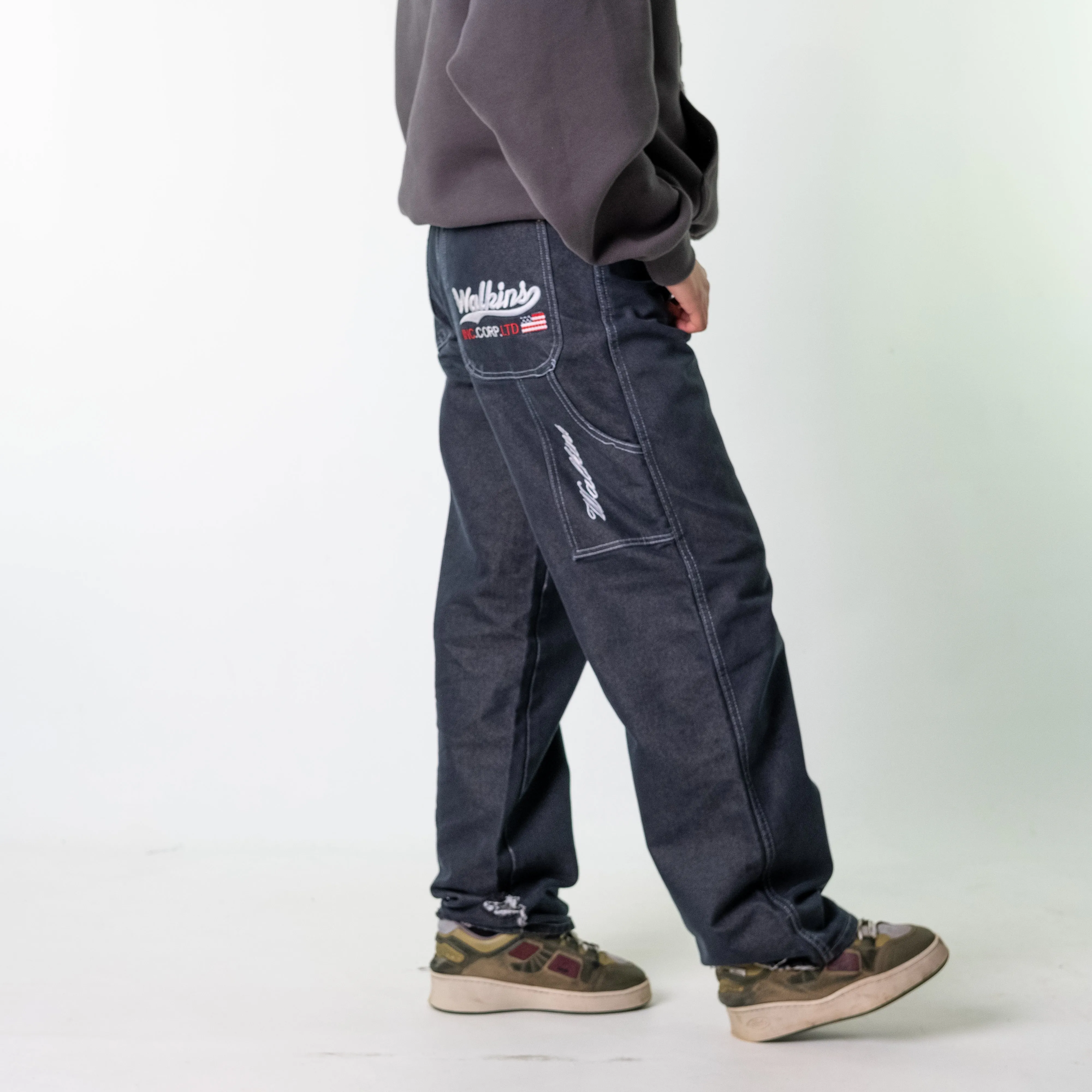 Blue Denim 90s Baggy Hip Hop  Cargo Skater Trousers Pants Jeans (30x34)