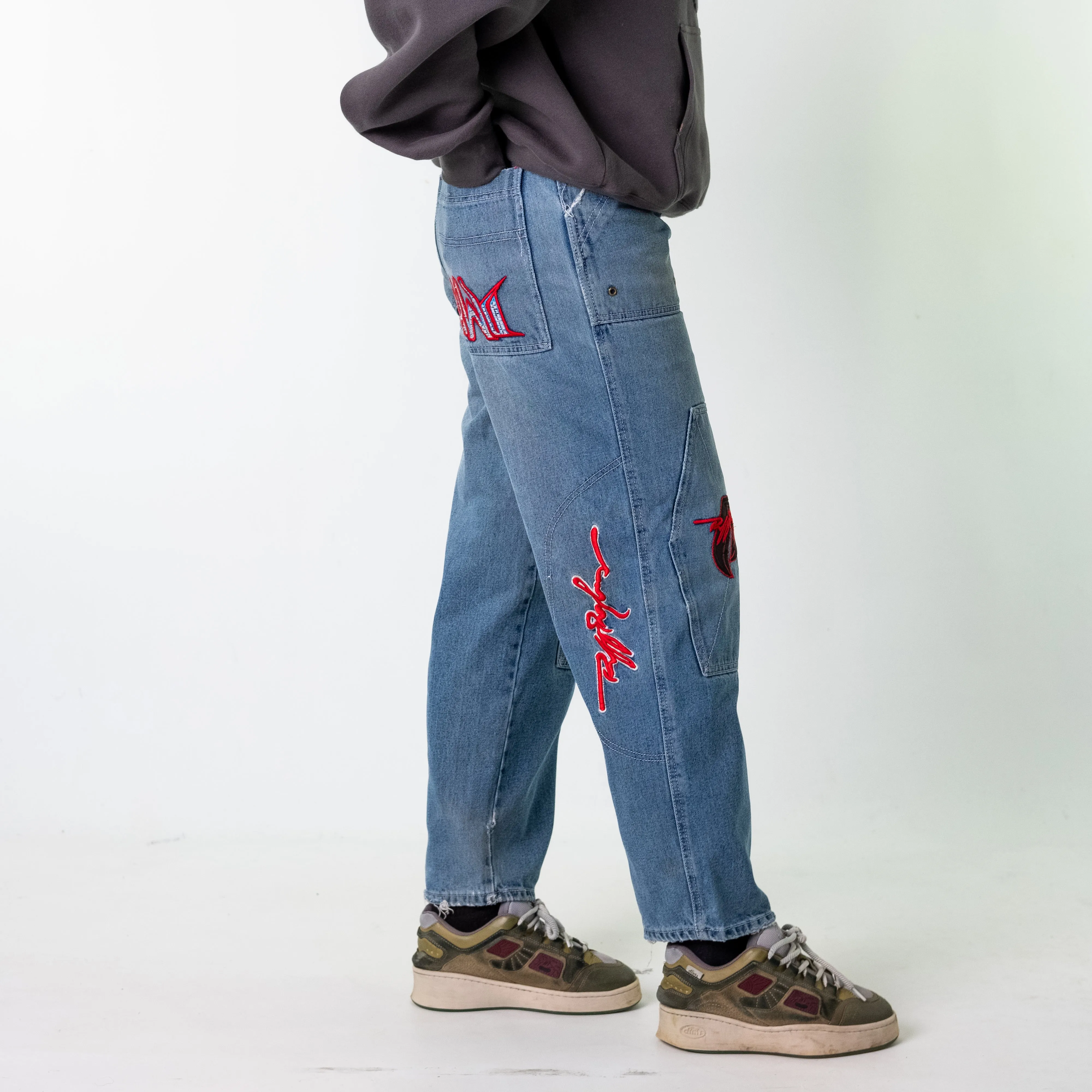 Blue Denim 90s Baggy Hip Hop  Cargo Skater Trousers Pants Jeans (31x31)