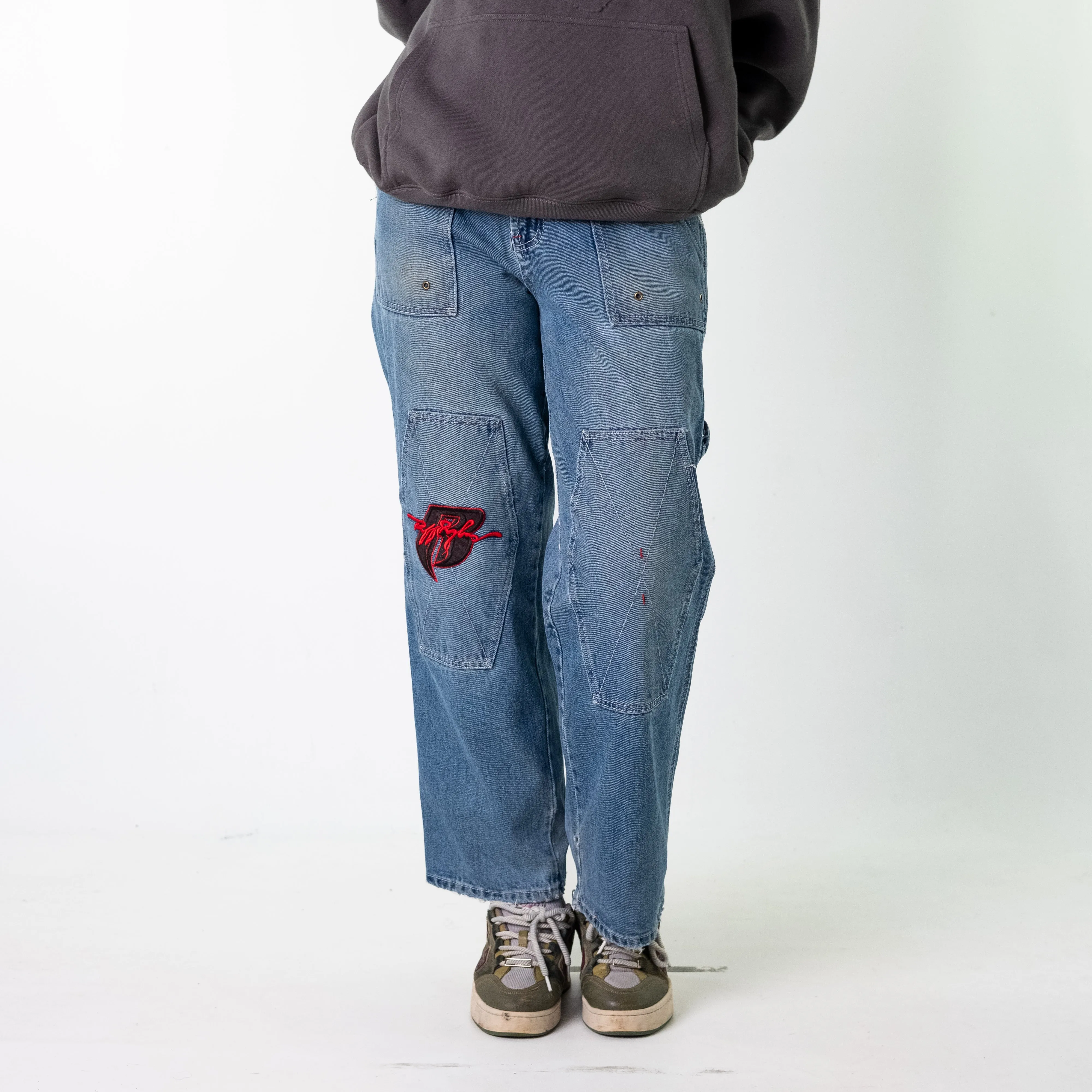 Blue Denim 90s Baggy Hip Hop  Cargo Skater Trousers Pants Jeans (31x31)