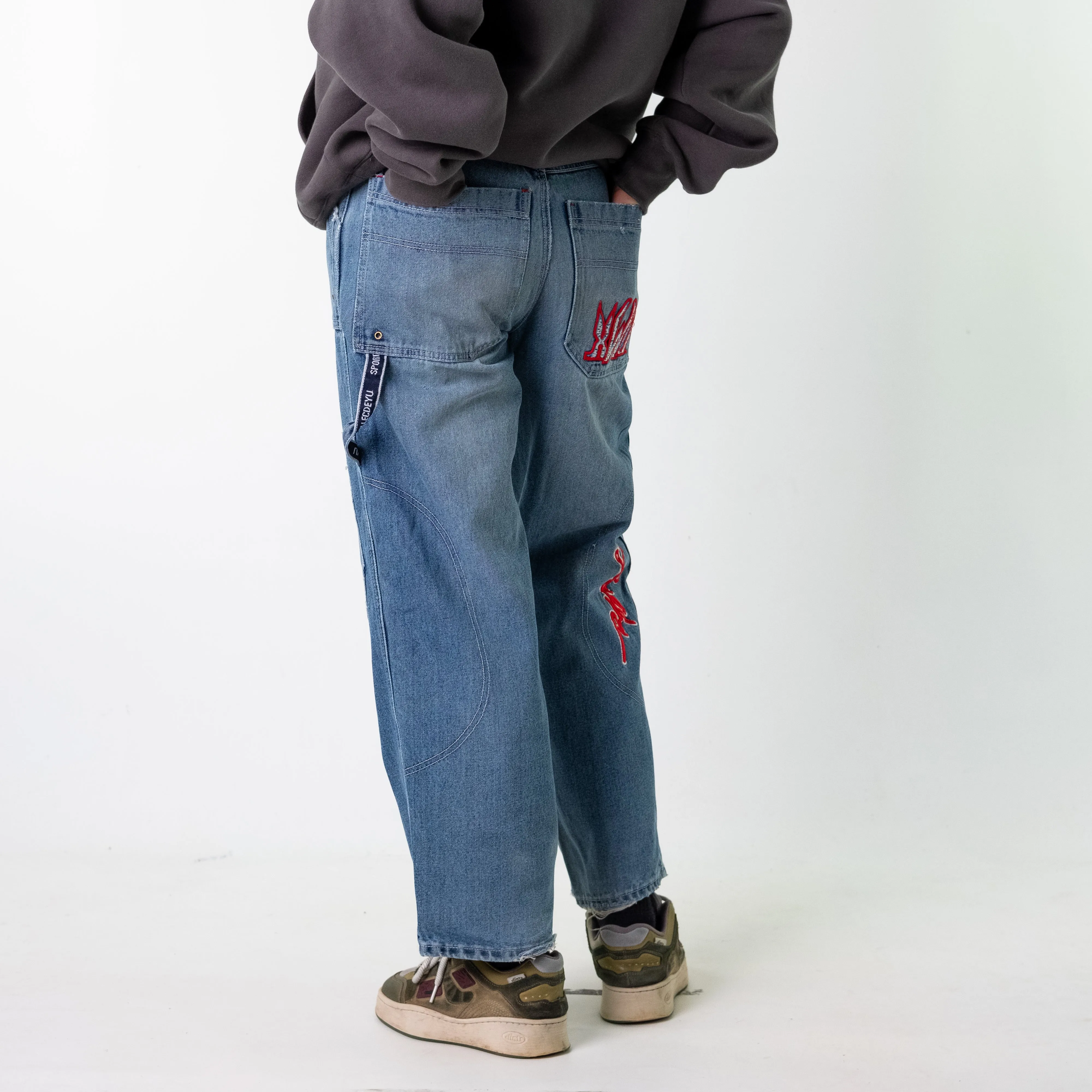 Blue Denim 90s Baggy Hip Hop  Cargo Skater Trousers Pants Jeans (31x31)