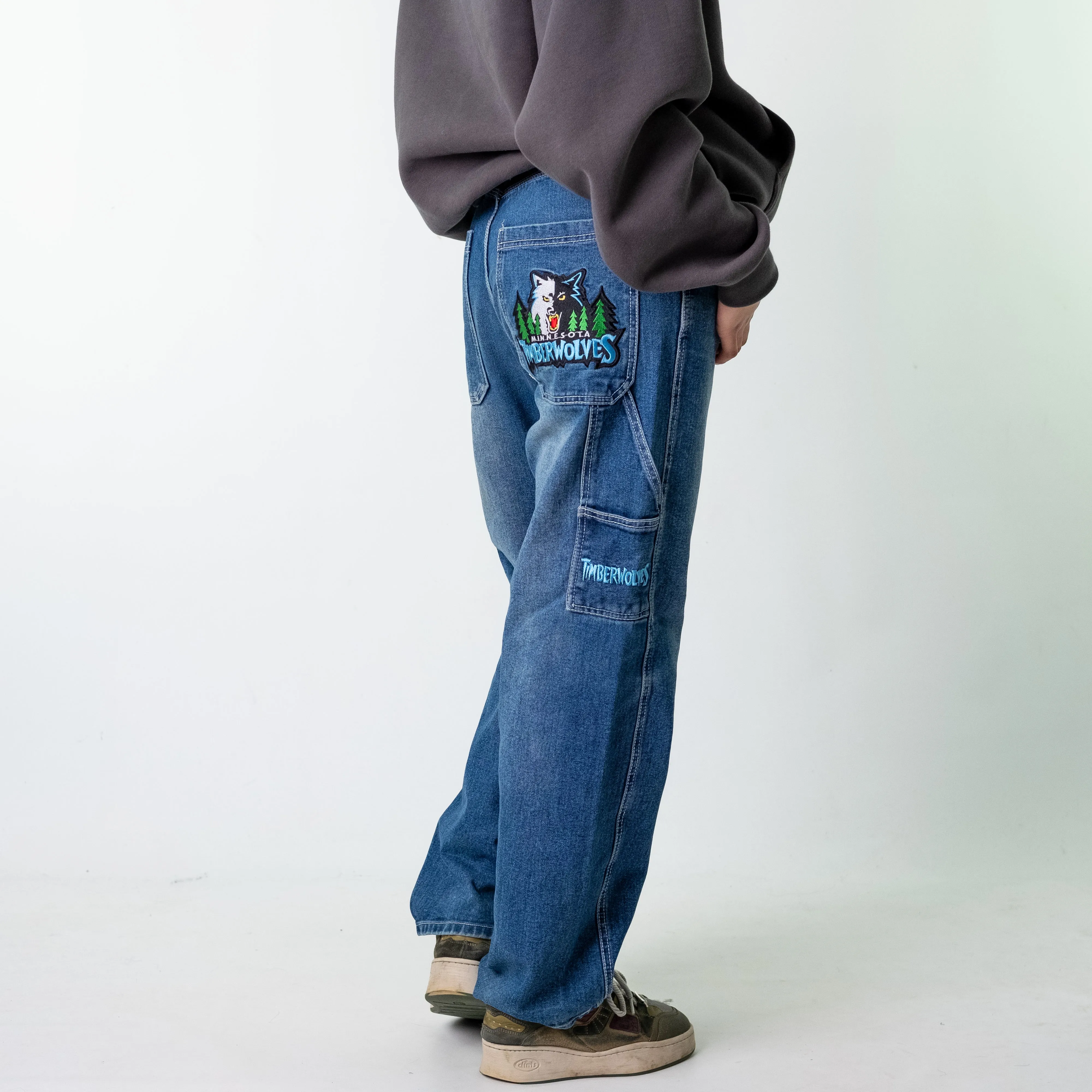 Blue Denim 90s Baggy Hip Hop  Cargo Skater Trousers Pants Jeans (31x32)