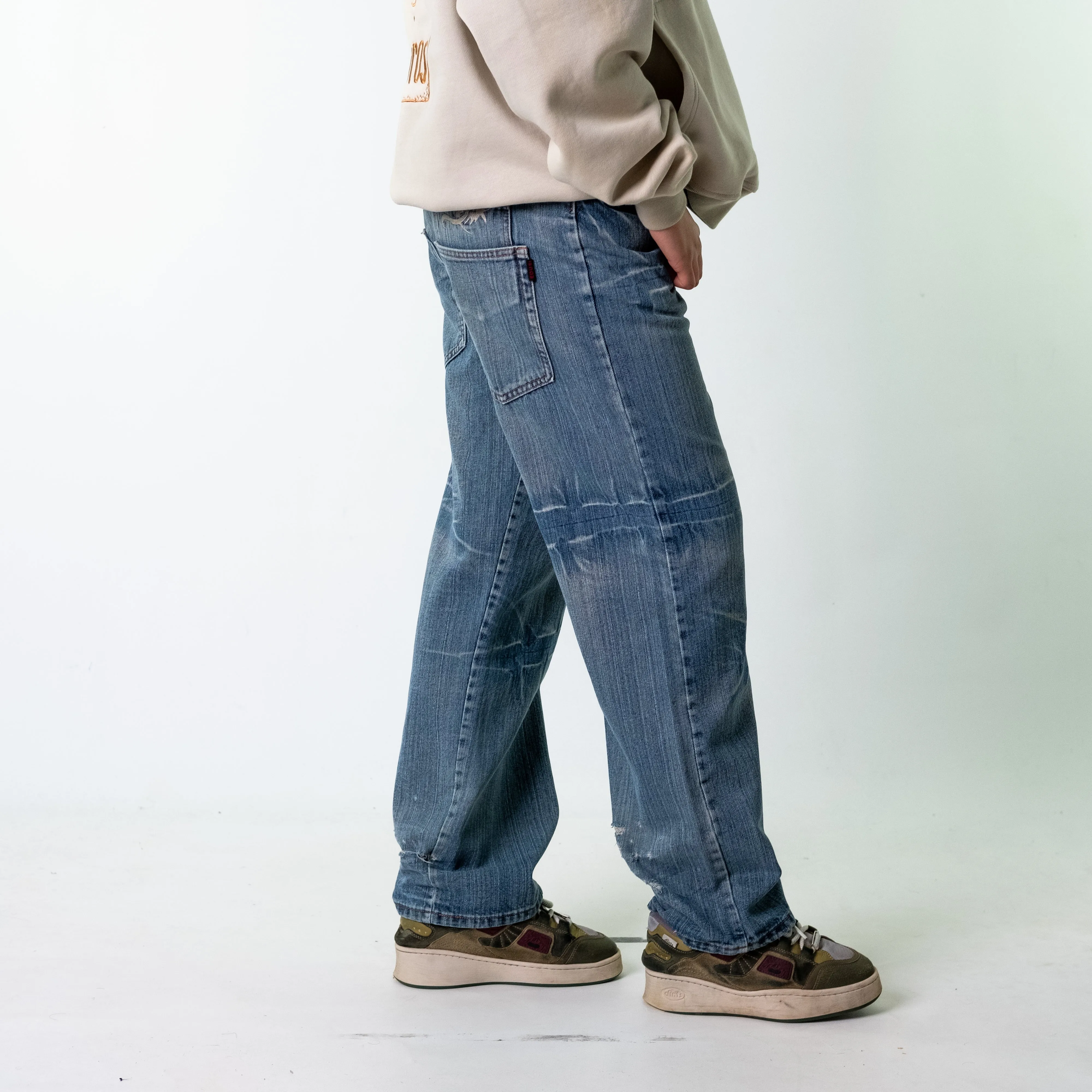 Blue Denim 90s Baggy Hip Hop Edusi Cargo Skater Trousers Pants Jeans (32x30)