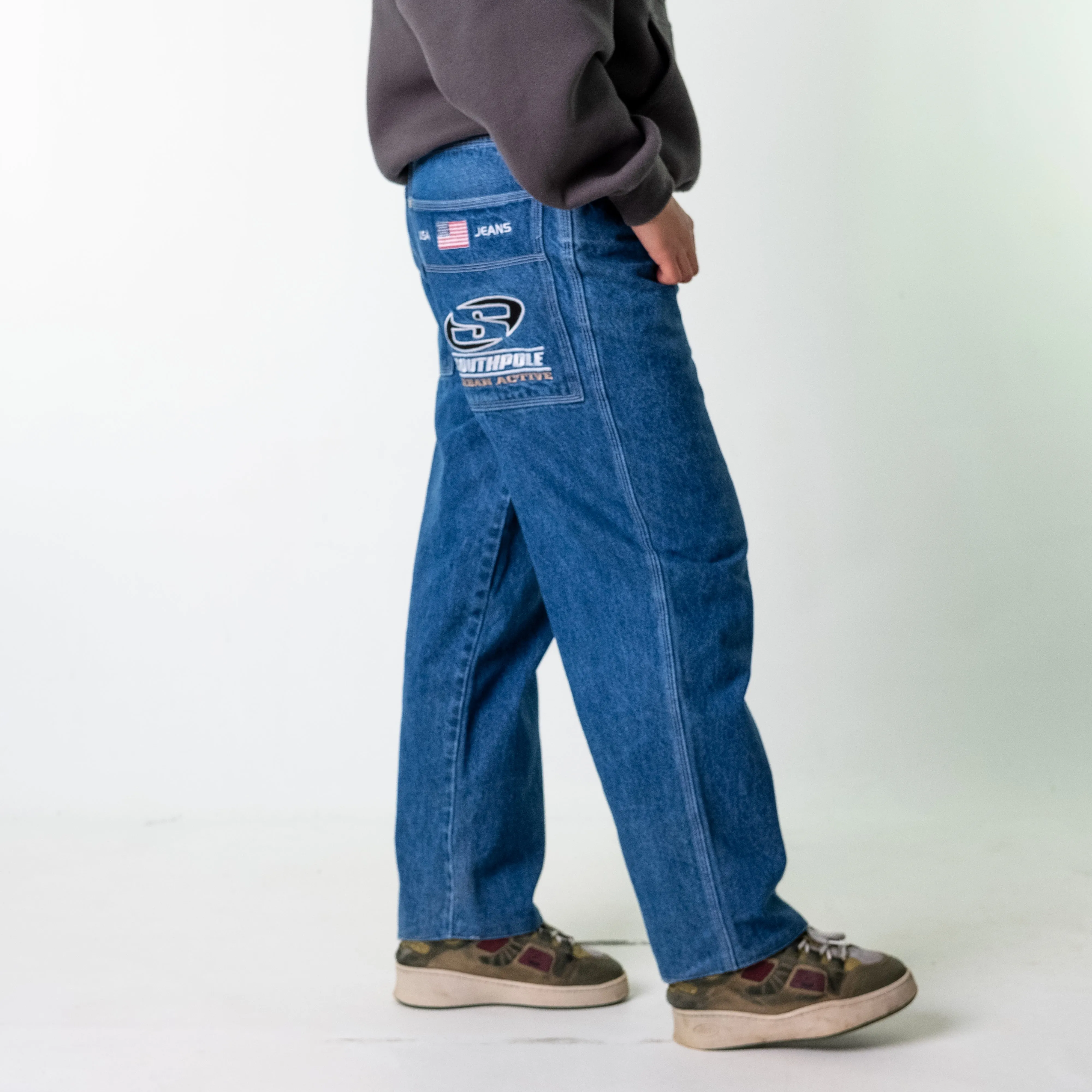 Blue Denim 90s Baggy Hip Hop South Pole Cargo Skater Trousers Pants Jeans (32x28)