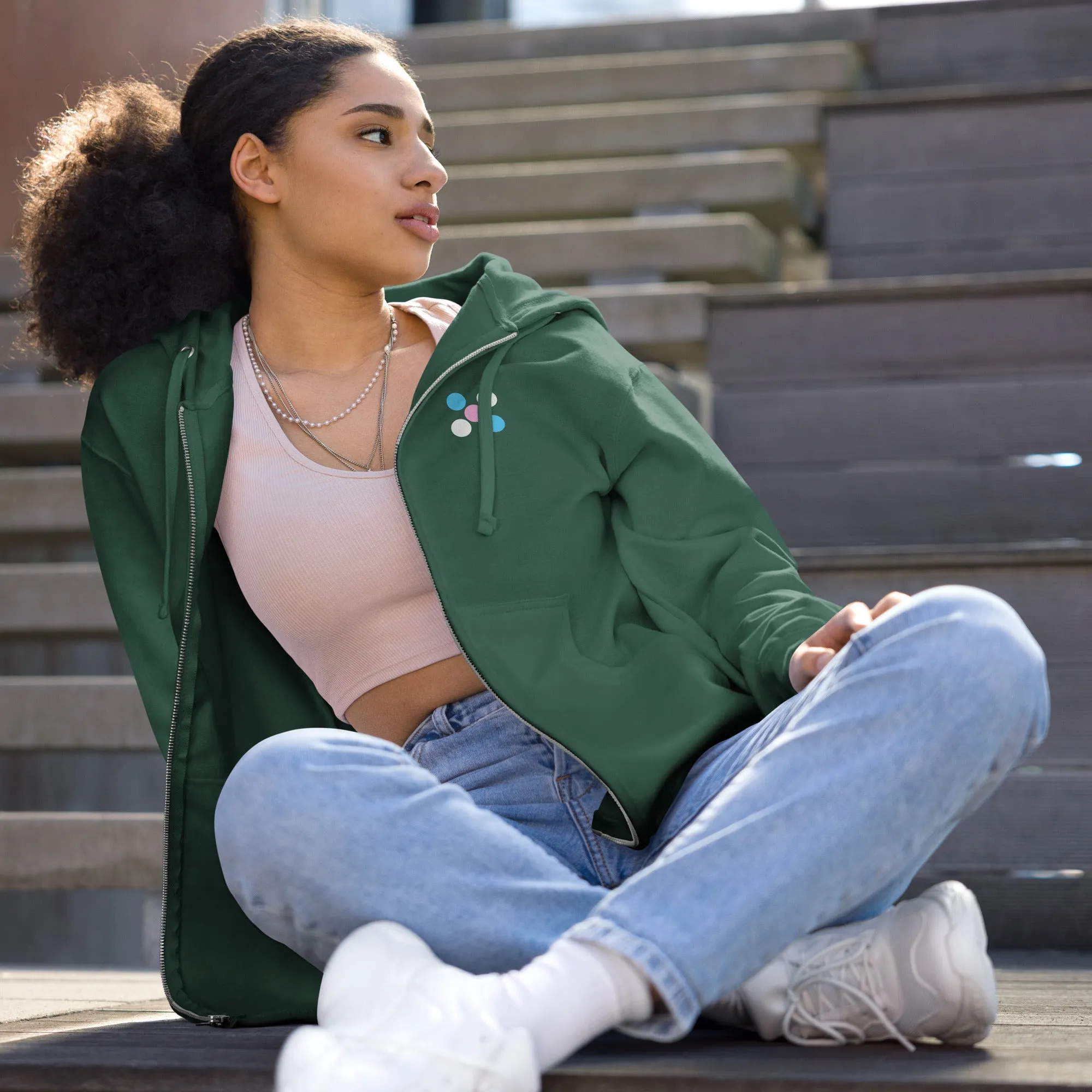 Blue Pink White Pride 'Five Dots' Fleece Zip-Up Hoodie