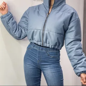 Bomber azzurro in similpelle