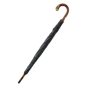  Bontoni Chestnut Wood-Handle Checked Umbrella in Green