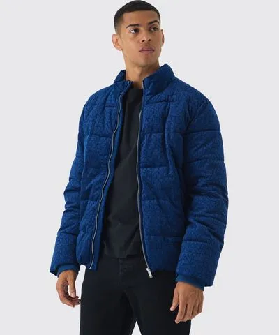 boohoo Mens Man Printed Velour Funnel Neck Puffer