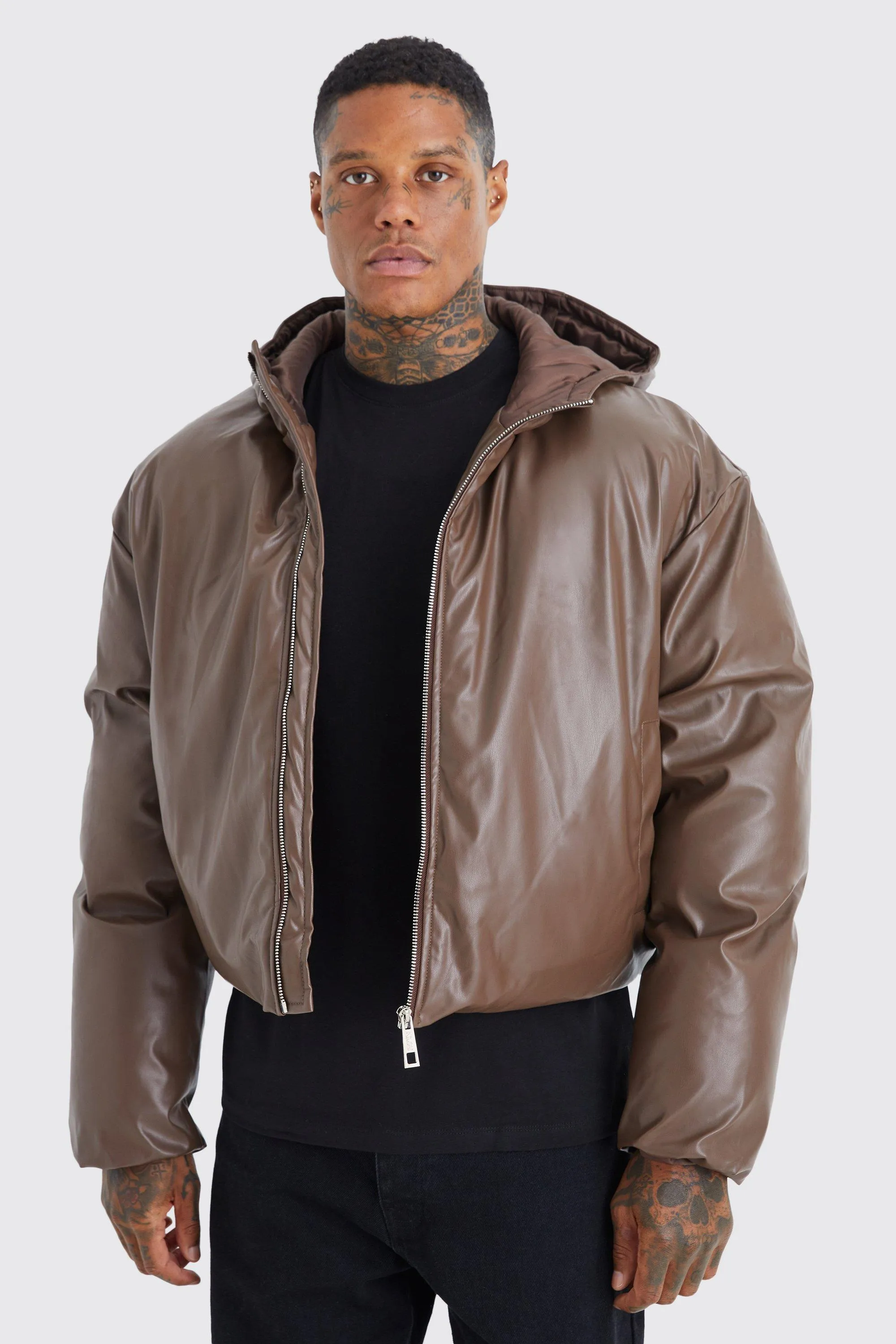Boxy Pu Padded Hooded Puffer