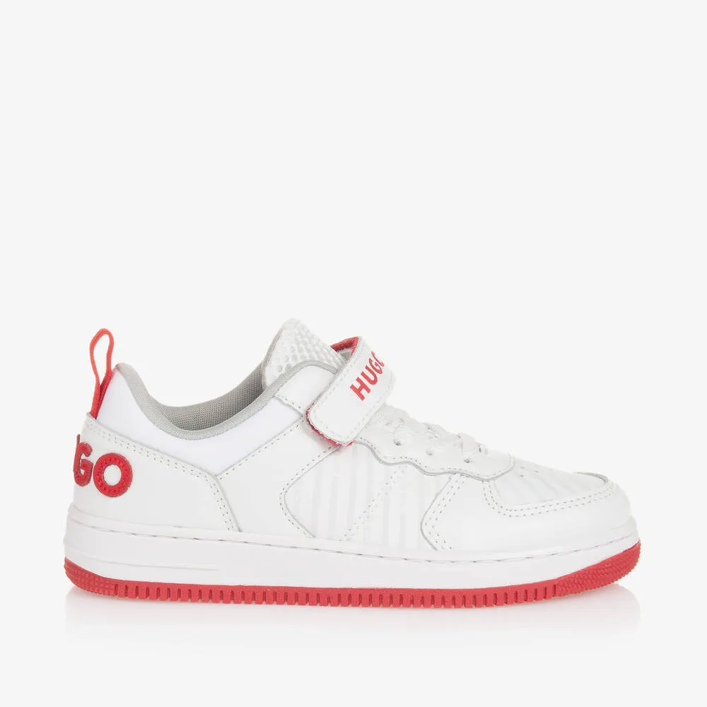 Boys White & Red Leather Trainers