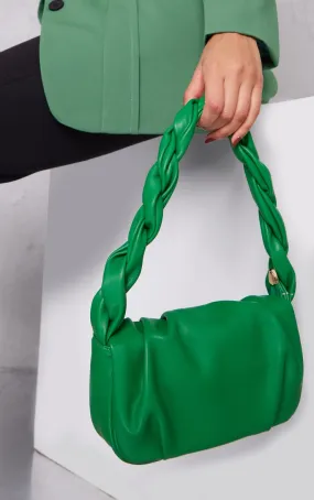 Bright Green Twist Strap Ruched Front Shoulder Bag