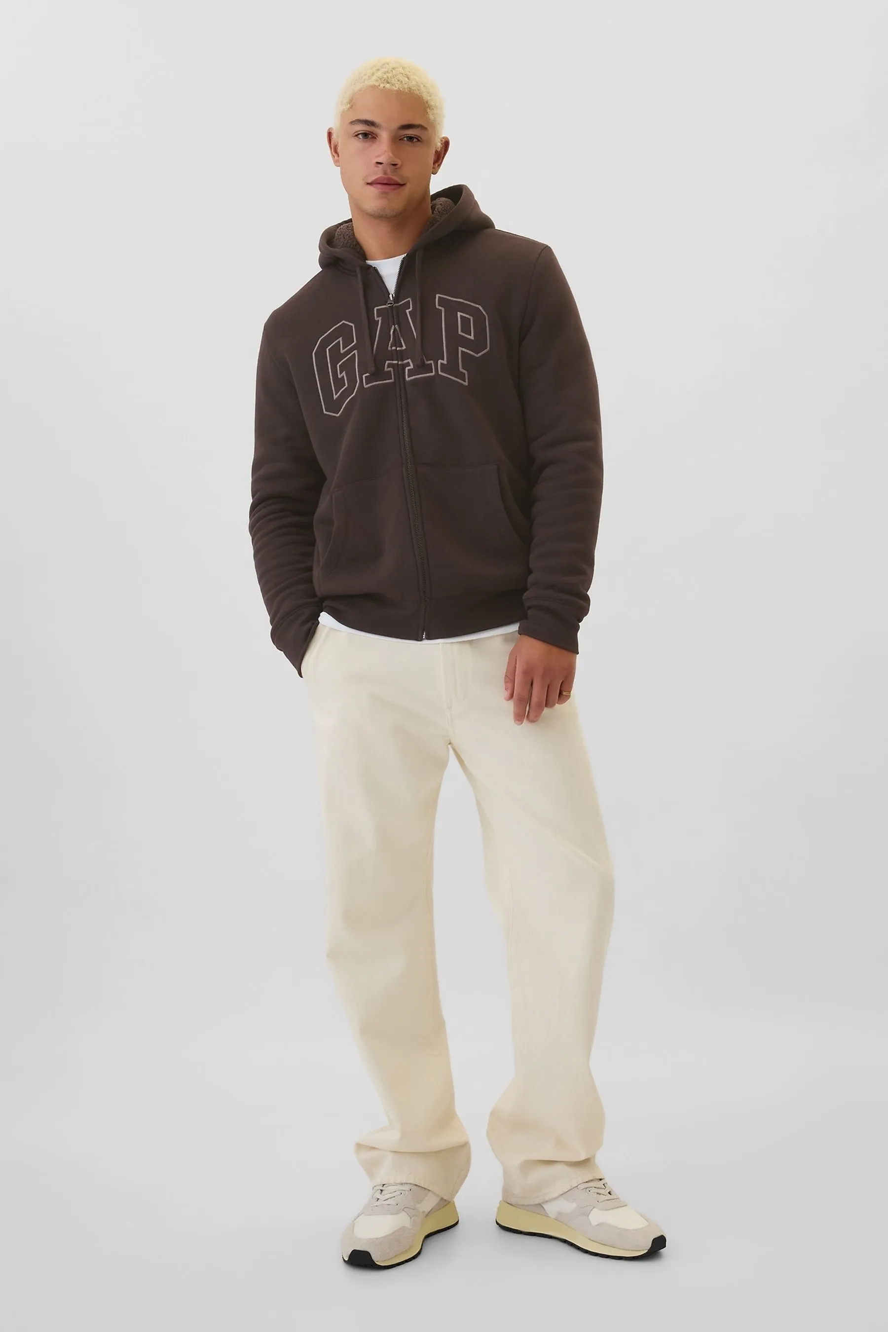 Brown Logo Sherpa-Lined Zip Up Hoodie