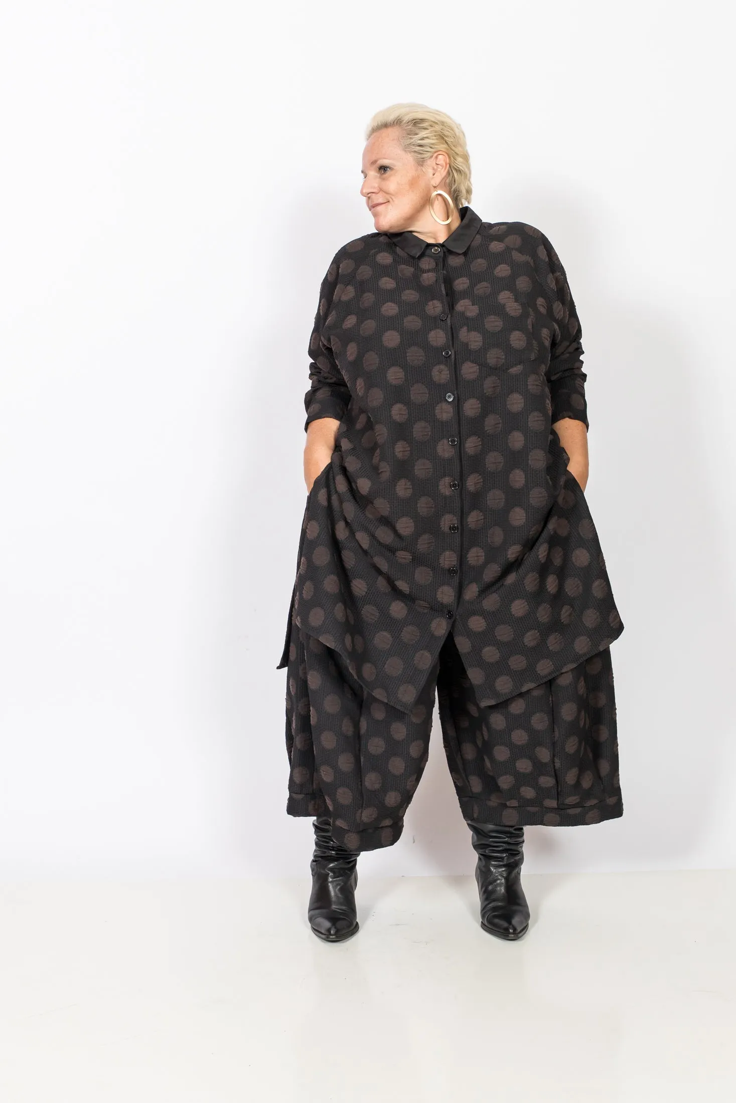 Brown Polka Dot Shirt Dress/Tunic