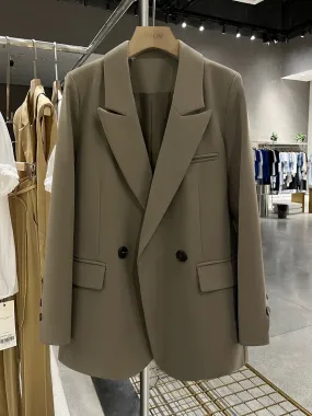 Brown retro high-end suit jacket for women 2024 new spring and autumn goddess style fashionable and versatile suit