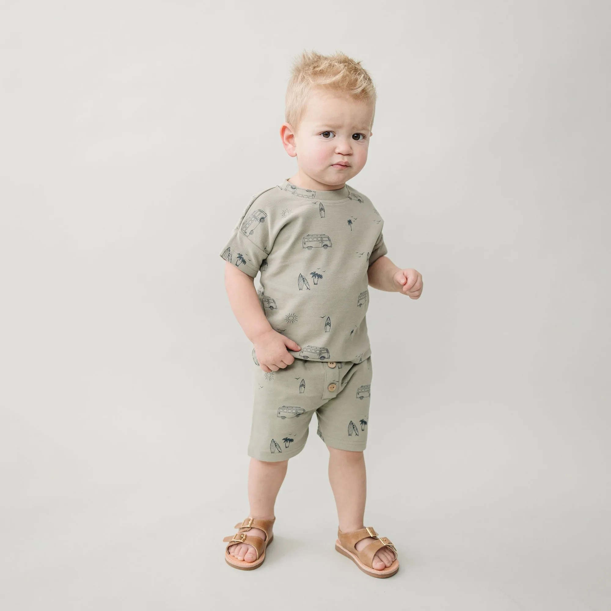 Button Short Set - Beach