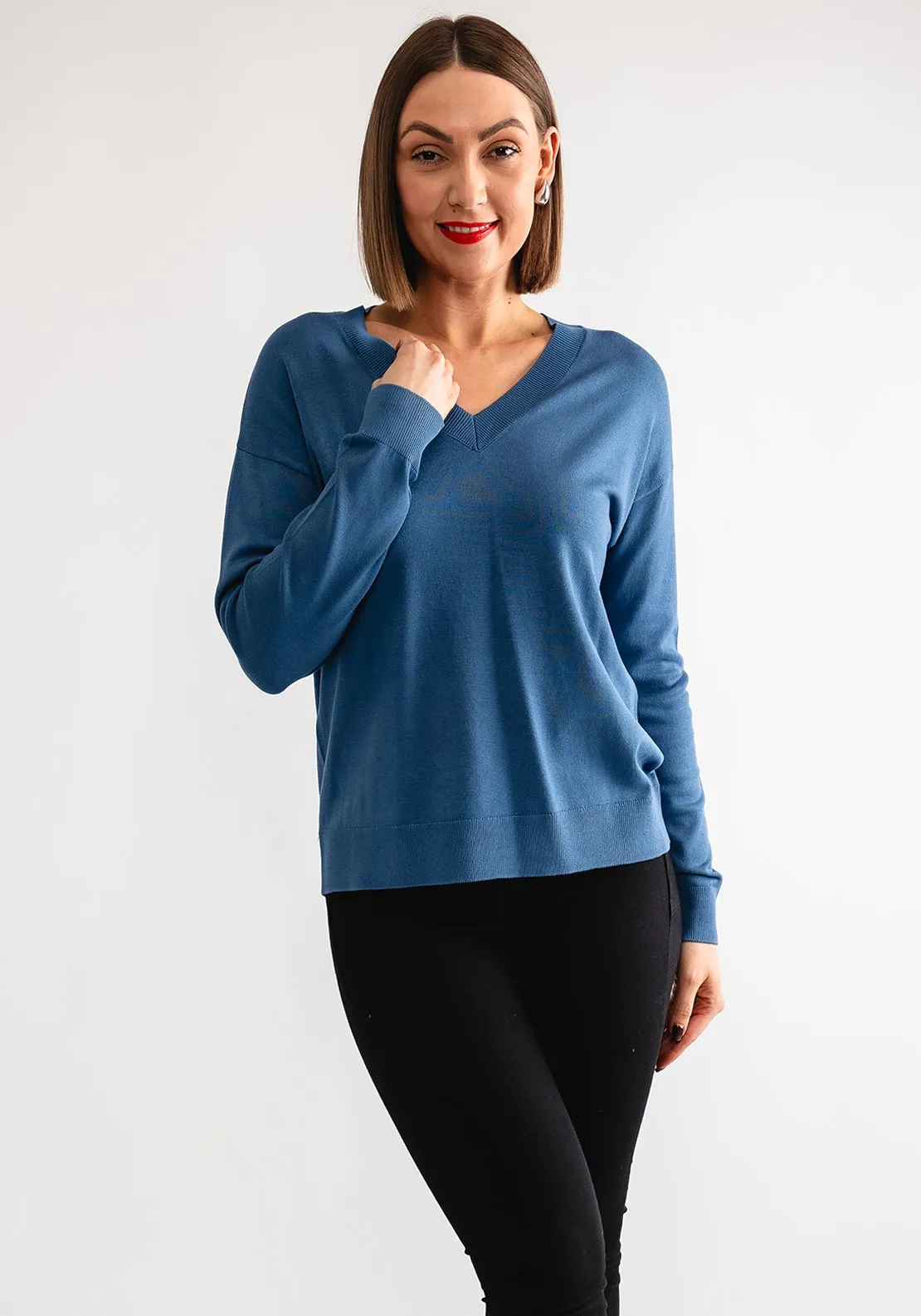 b.young Morla V Neck Sweater, Blue