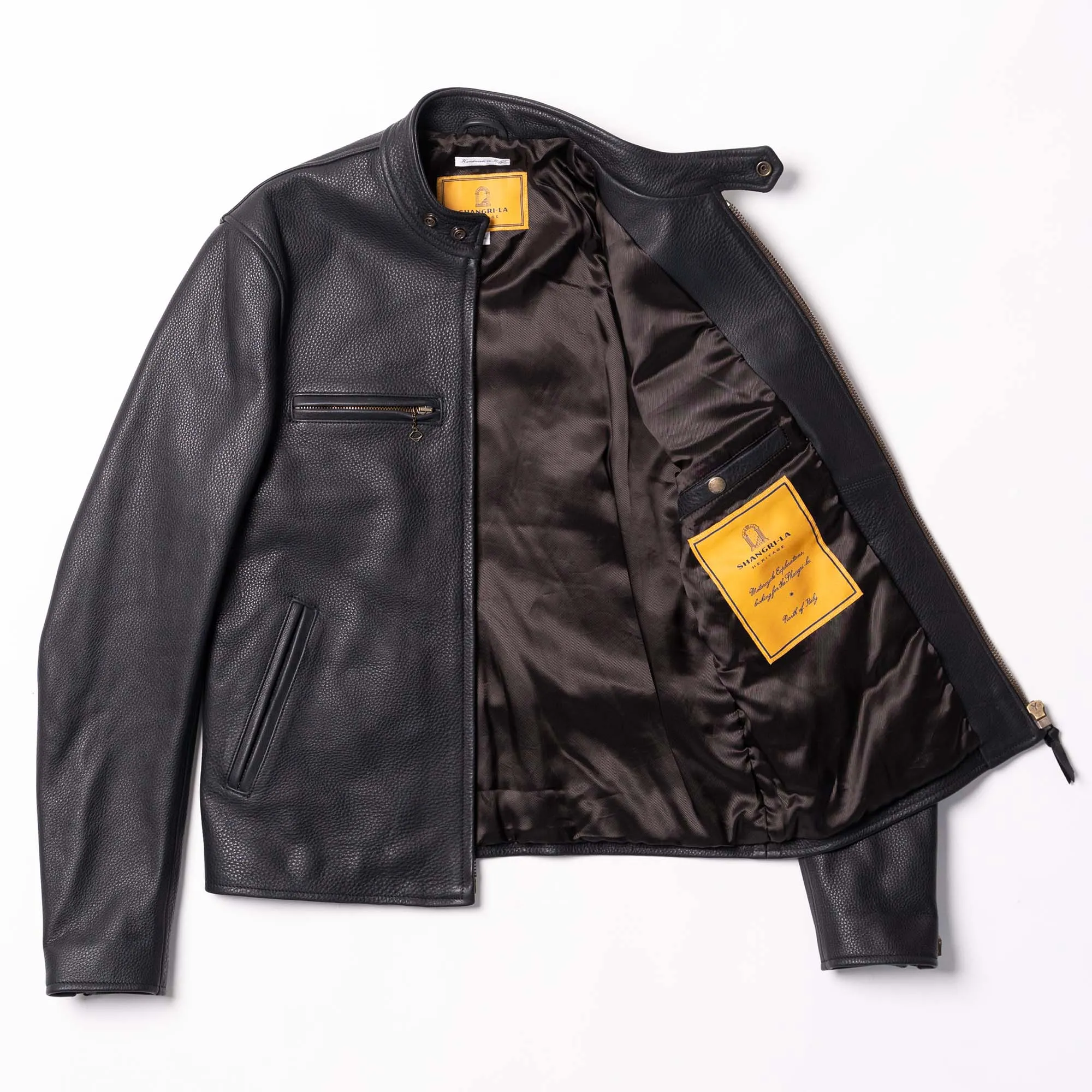 Café Racer J-100 Black Aniline Leather Jacket - Shangri-la Heritage