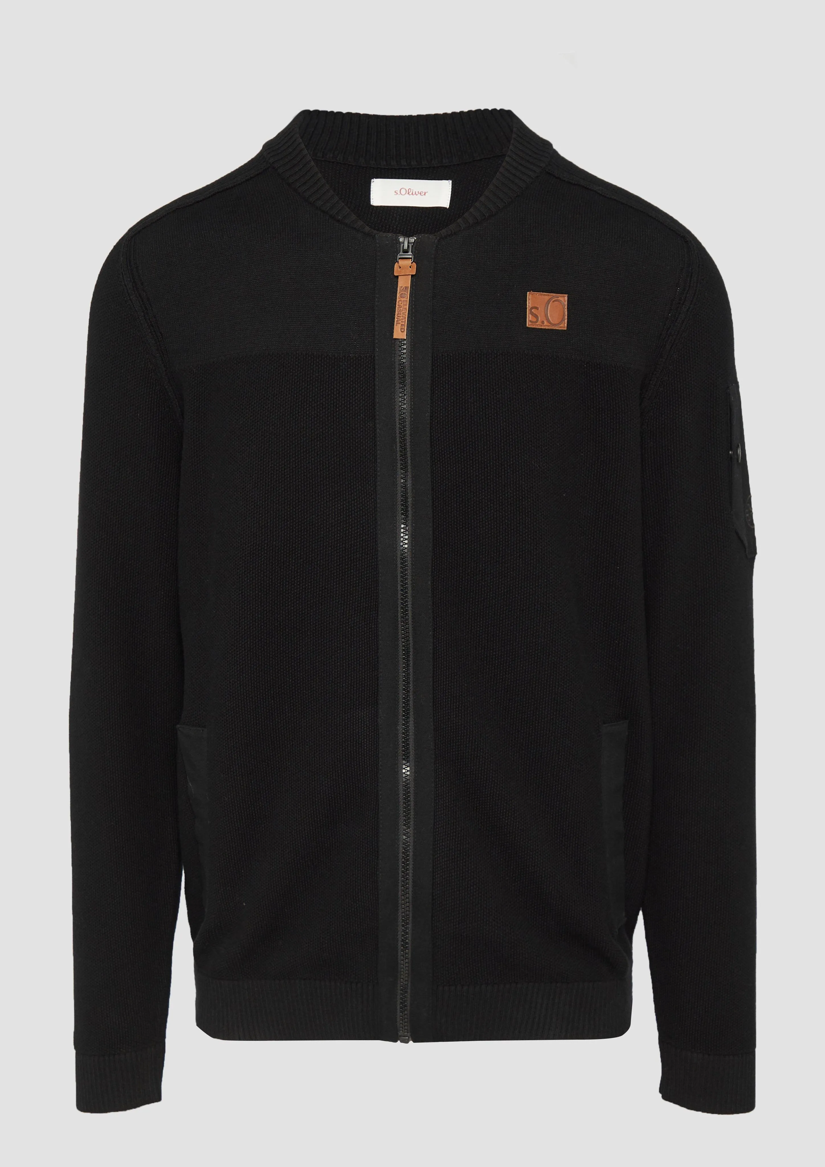Cardigan in a mix of materials with a bomber jacket collar