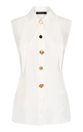 Carla Zampatti Dagger Collar Silk Twill Sleeveless Top