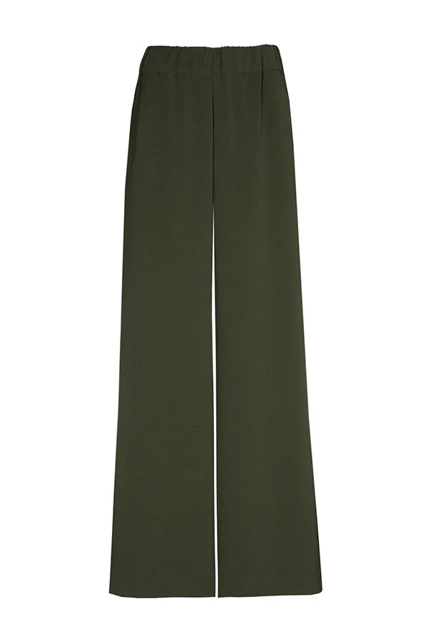 Caroline Biss FERN GREEN LOOSE-FITTING WIDE TROUSERS