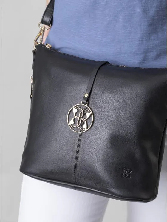 Cartmel Leather Cross Body Bag in Black