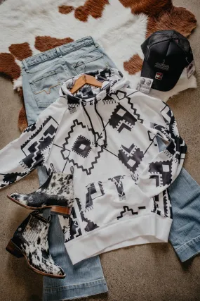 'Chaparral' Women's Hooey High Contrast Black / White Aztec Print Hoodie (XL Only)
