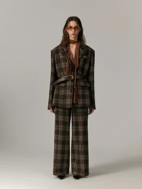 Checked Retro Straight Casual Wide-Pants