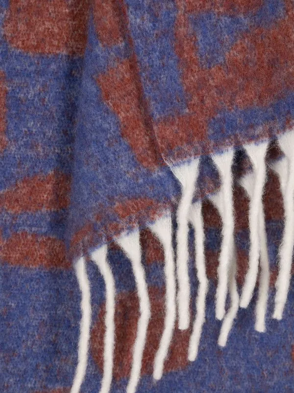 Chess Wool Scarf - Blue Orange Chess