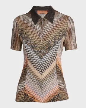 Chevron Zip Front Polo Top