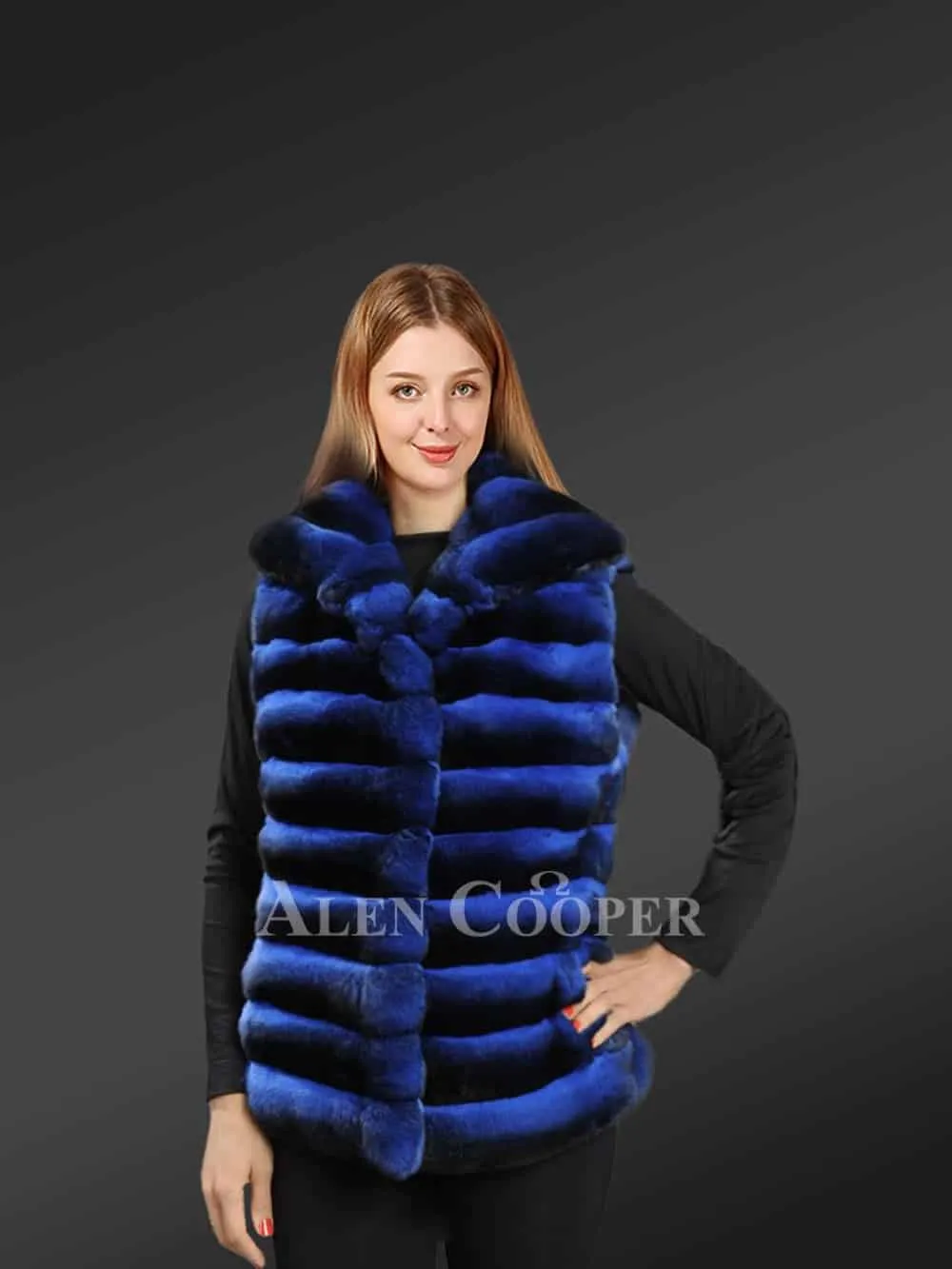 Chinchilla Vest for Women with a Stylish Broad Collar
