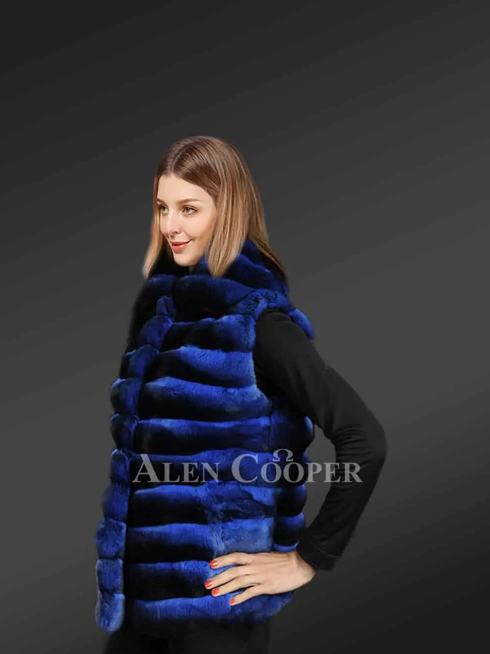 Chinchilla Vest for Women with a Stylish Broad Collar