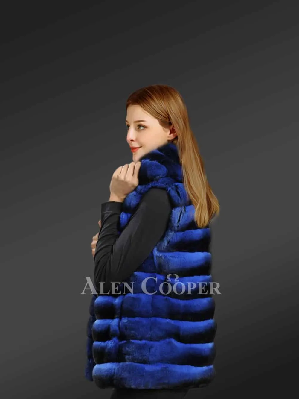 Chinchilla Vest for Women with a Stylish Broad Collar