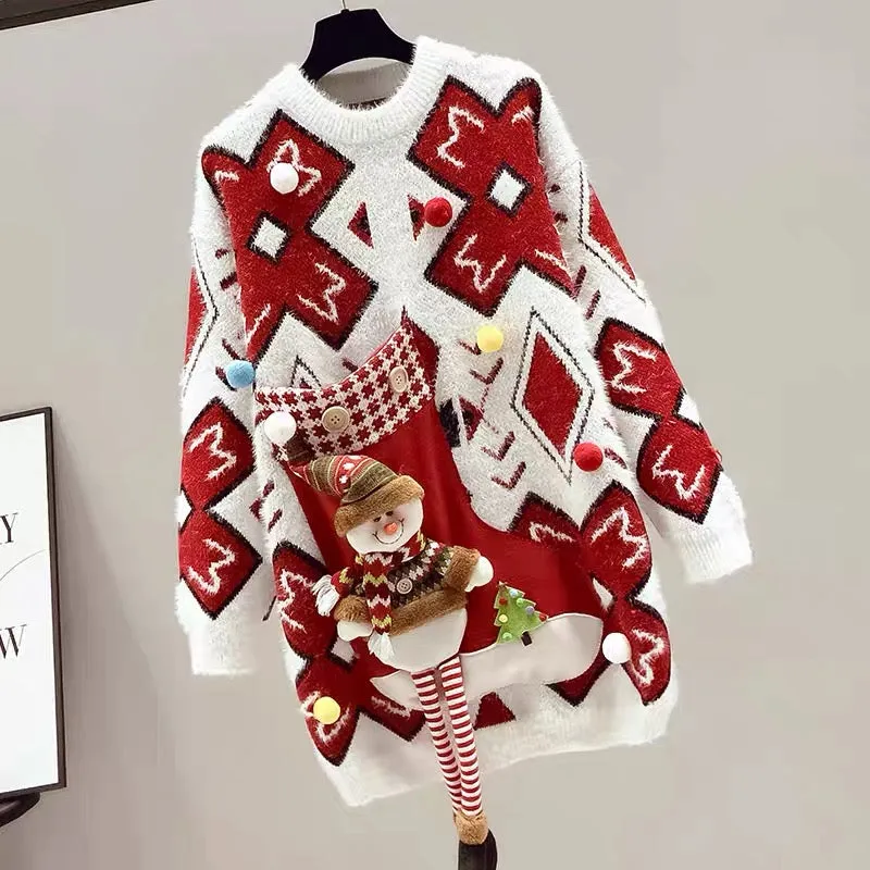 Christmas Sweater Women's Autumn and Winter Imitation Mink Bottoming Thickened Long Style 2023 New Year New Year's Year of the R