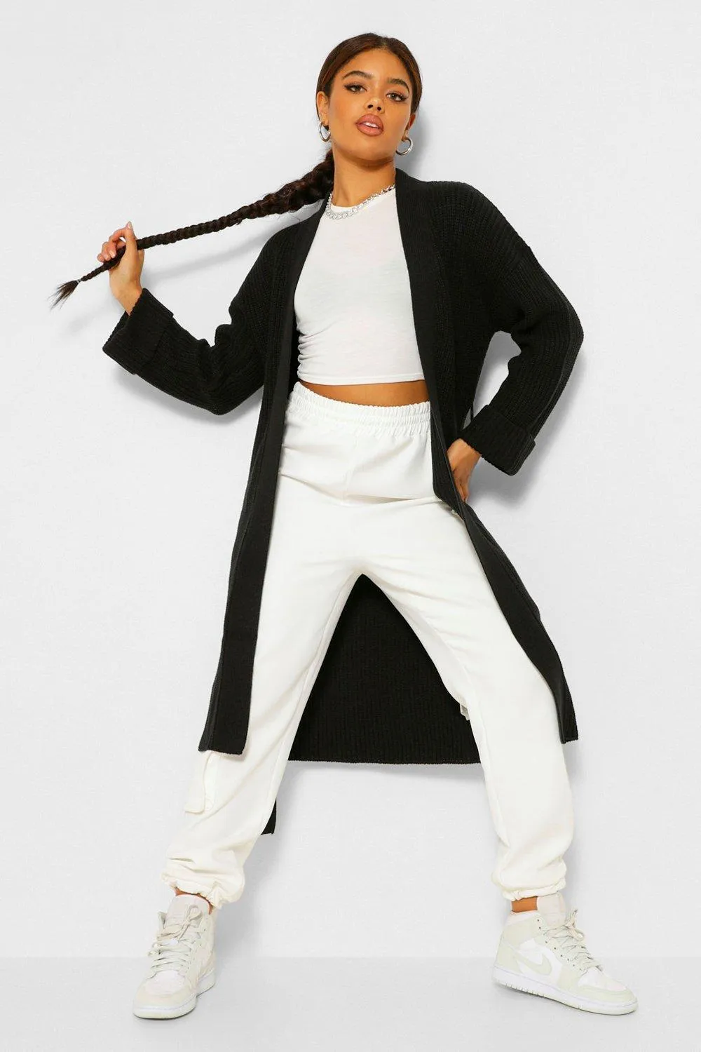 Chunky Knit Belted Midi Cardigan
