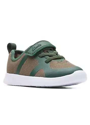 Clarks Boys Ath Flux Toddler G Wide Fitting Khaki Trainers | Grattan