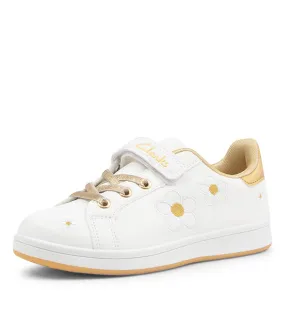 CLARKS Daphne Elastic Tot White Gold Sneakers