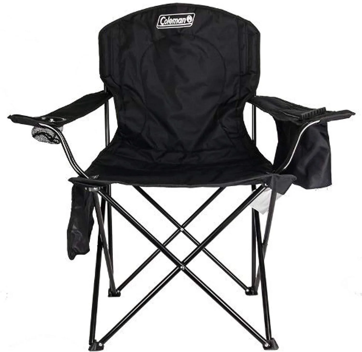 Coleman Portable Camping Quad Chair with 4-Can Cooler, black