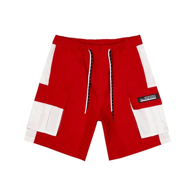 Color block Utility Windbreaker Shorts - Red